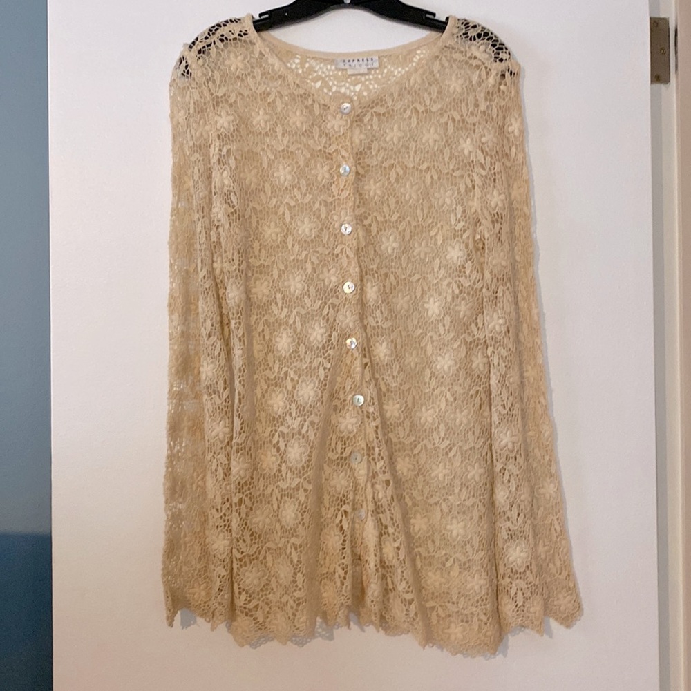 Express long sleeve boho crochet long sleeve button down blouse